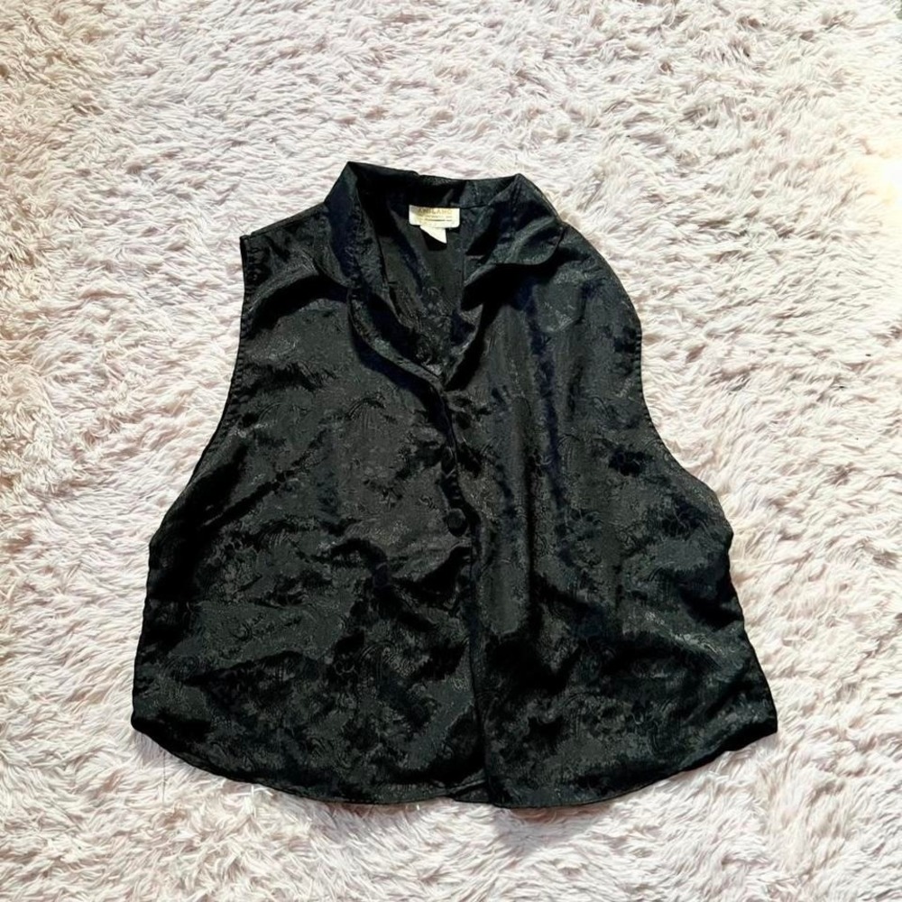 Vintage Black Jacquard Whimsygoth Edgy Silky Vest‎ Womens 3x Dark Fairy Grunge